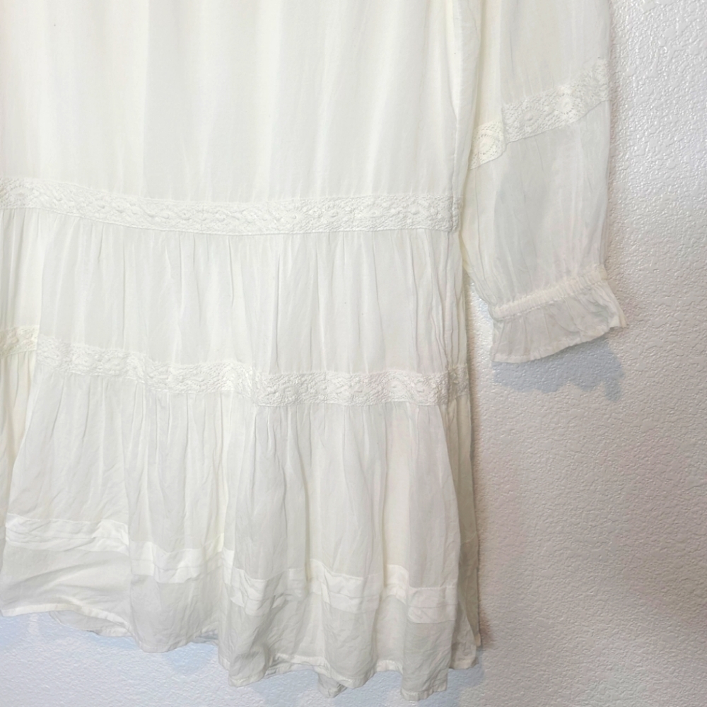 PAIGE Jaslene Long Sleeve Tassels Tiered Mini Dress In White Size Small - Picture 12 of 14